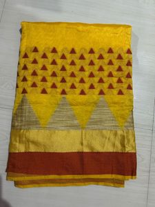 Vibrant Yellow Saree with Geometric Print