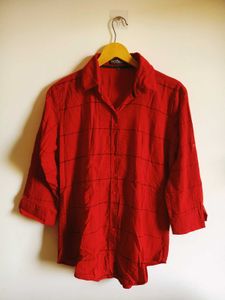 Red Plaid Button-Down Shirt