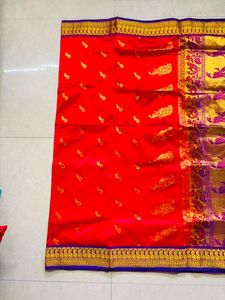 Red Silk Saree with Golden Border