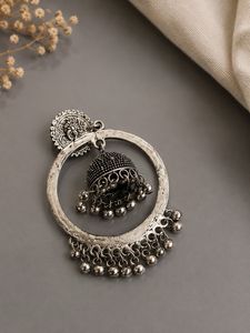 Oxidised Silver Jhumka Hoop Earrings