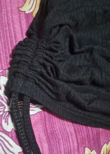 Black Ribbed Tank Top with Drawstring
