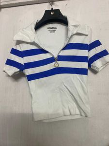 Striped Zip-Up Polo T-Shirt