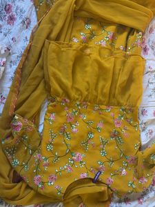Yellow Floral Peplum Lehenga Choli Set