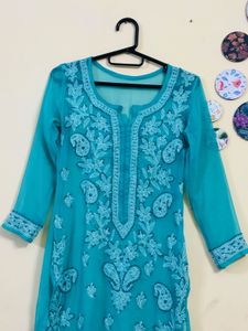 Beautiful Teal Chikankari Kurta