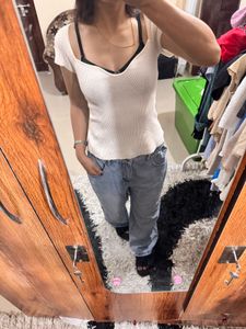 Ribbed Knit Sweetheart Neck Top