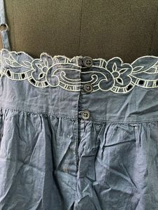 Blue Blouse with White Embroidery