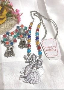Radhe Krishna Necklace With Earrings