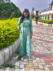 Stylish Printed Teal Jumpsuit