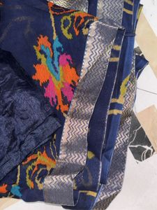 Elegant Navy Blue Floral Georgette/Chiffon Saree w