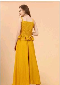 Yellow Sequined Kurta Set with Palazzo 2pc xs