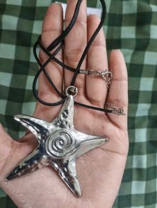 Unique Star swirl y2k silver cord Necklace