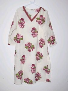 Floral Print cotton V-Neck Kurta
