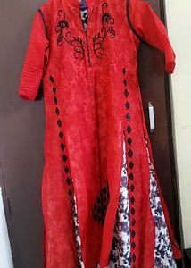 Red Embroidered Anarkali Kurta