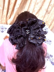 Black Ruffled Flower Hair Claw Clip