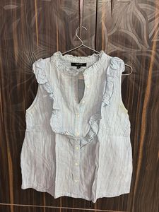 Striped Sleeveless Ruffle Top