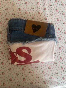 Denim/Cotton strapless graphic tube top