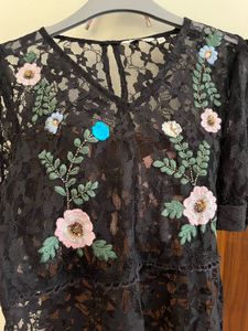 Black Lace Floral Embroidered Top