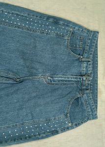 High-Waist Wide-Leg Jeans Pearl &amp; Bow Detailing