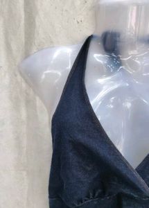 Blue Denim Halter Neck Crop Top