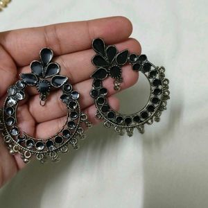 Oxidised Silver Jhumka Earrings