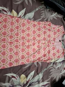 Pink Floral Sleeveless Kurta