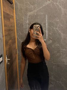 Chic Brown Ruched Twist Crop Top