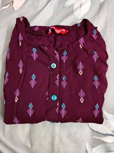 Maroon Printed Kurta