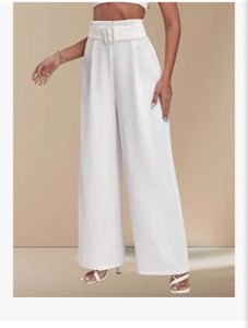 Elegant White Wide-Legged Pants with Belt