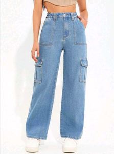 Cargo Wide Leg Denim Jeans | Waist 30-32 Fit | Hig