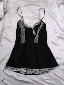 Cute Black Lace Trim Nightgown