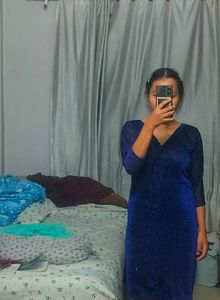 Sparkly Blue V-Neck Dress