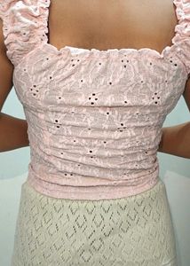 Chic Pink Eyelet Ruched Crop Top