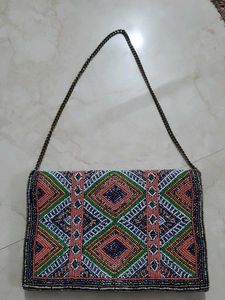 Exported Beaded Ethnic Clutch with Chain