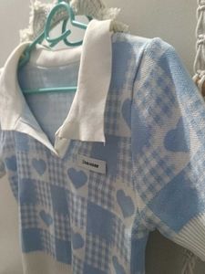 Cute Blue Plaid Heart Top