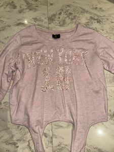 Cute Pink Sequin Detail Long Sleeve Top