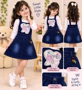 Cute Denim Mickey Hand Dress for Girls 🎀