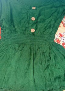 Emerald Green Kurti with Smocked Waist
