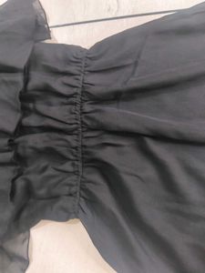 Elegant Black Sheer Ruffle Dress