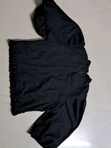 Chic Black Smocked Puff Sleeve Top