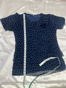 KOREAN Chic Navy Blue Printed Top