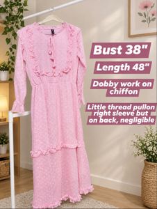 Chic Pink Dobby Work Chiffon Gown