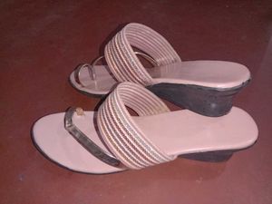 Wedge Sandals - Pink & Shimmering Straps