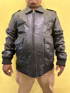 Classic Black Leather Bomber Jacket