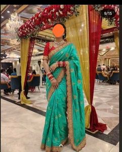 Stunning Teal Embroidered Saree with blouse