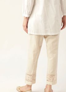 Elegant Cream Palazzo Pants with Lace Detail