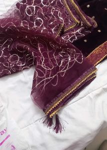 Velvet zari work suit