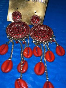 Red Beaded Dangle Earrings