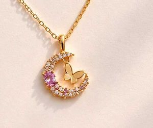 Gold Plated Moon &amp; Butterfly Necklace✨🩷🦋