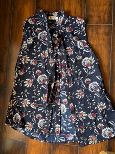 Sleeveless Dark Blue Floral Top