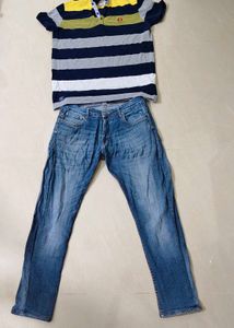 Men's Striped Polo Shirt & Jeans